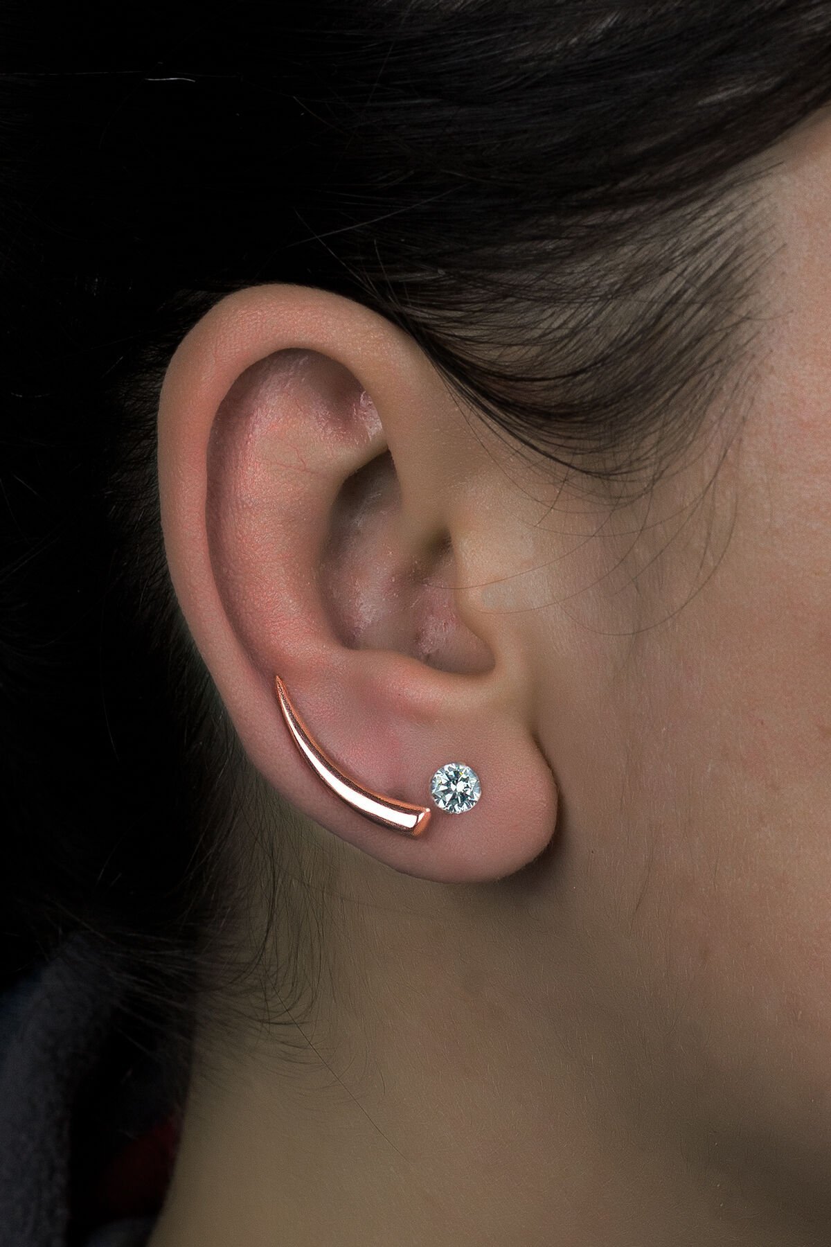 Fildişi Tek Taşlı Küpe - Rose