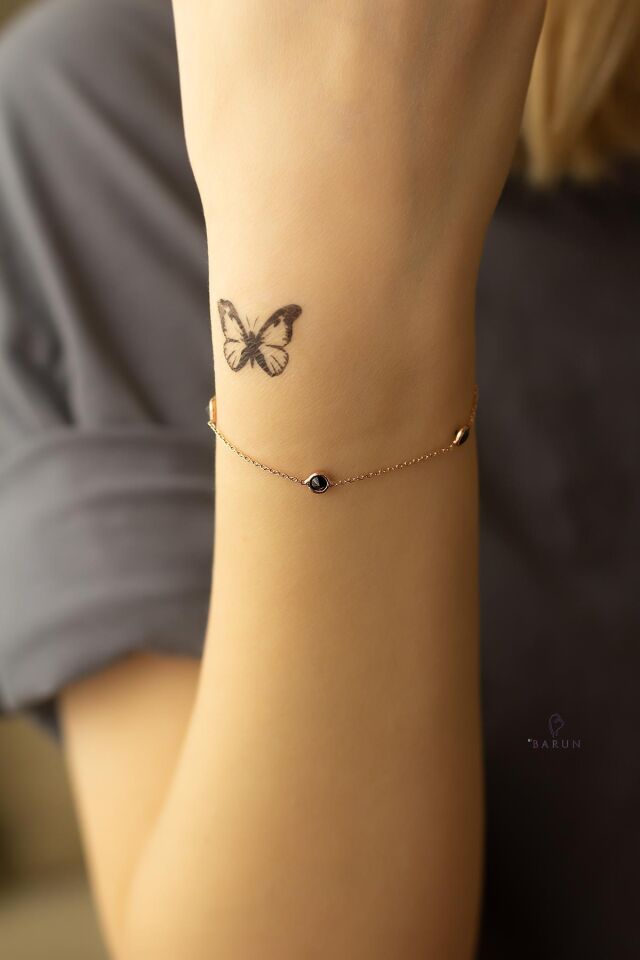 Renkli ve Siyah Yuvarlak Sıra Taşlı 925 Ayar Gümüş Zincir Bileklik