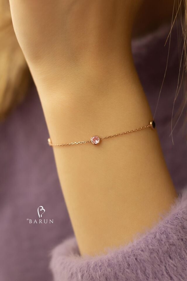 Renkli ve Siyah Yuvarlak Sıra Taşlı 925 Ayar Gümüş Zincir Bileklik