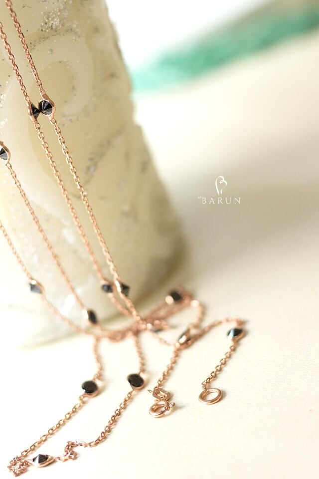 Uzun Zincir Sıralı Renkli Taşlı 925 Ayar 1 Metre Gümüş Kolye