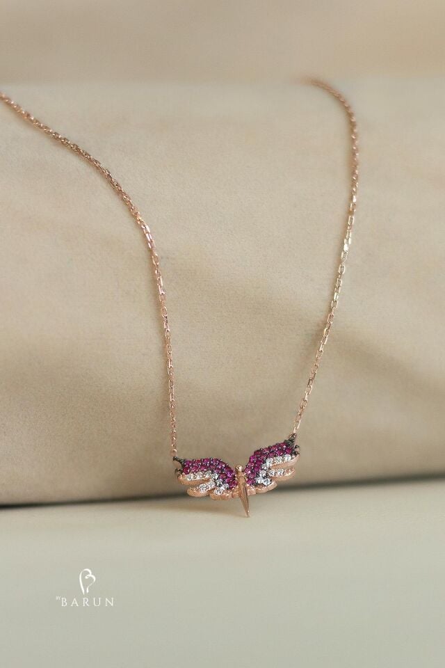 Mikail Meleği Renkli Mavi Taşlı 925 Ayar Gümüş Kolye