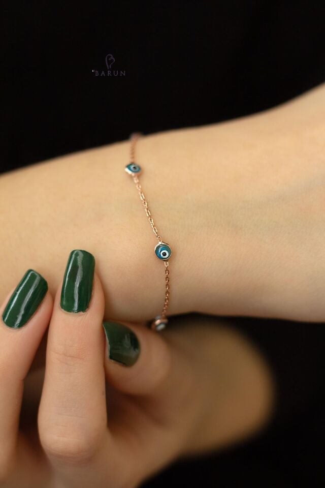 Nazar Göz Boncuklu Gümüş Zincir Bileklik