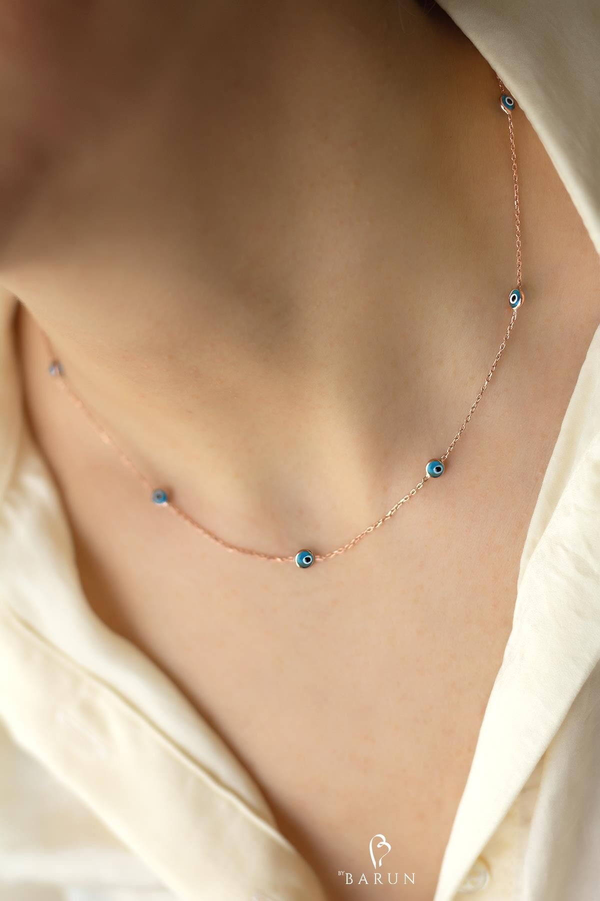 Nazar Göz Boncuklu Mavi Taşlı 925 Ayar Şans Gümüş Zincir Kolye