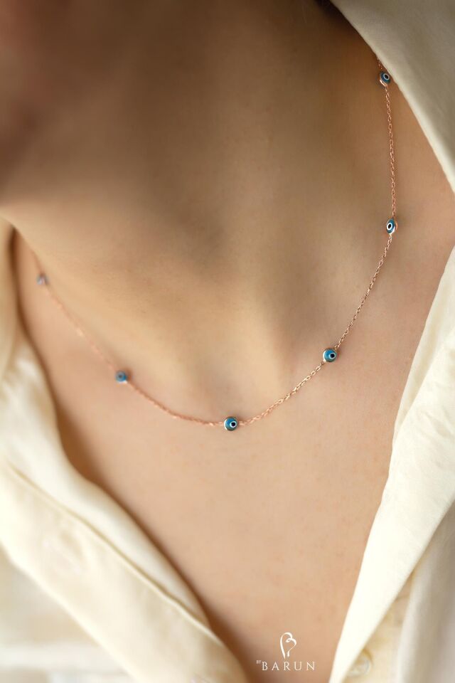 Nazar Göz Boncuklu Mavi Taşlı 925 Ayar Şans Gümüş Zincir Kolye