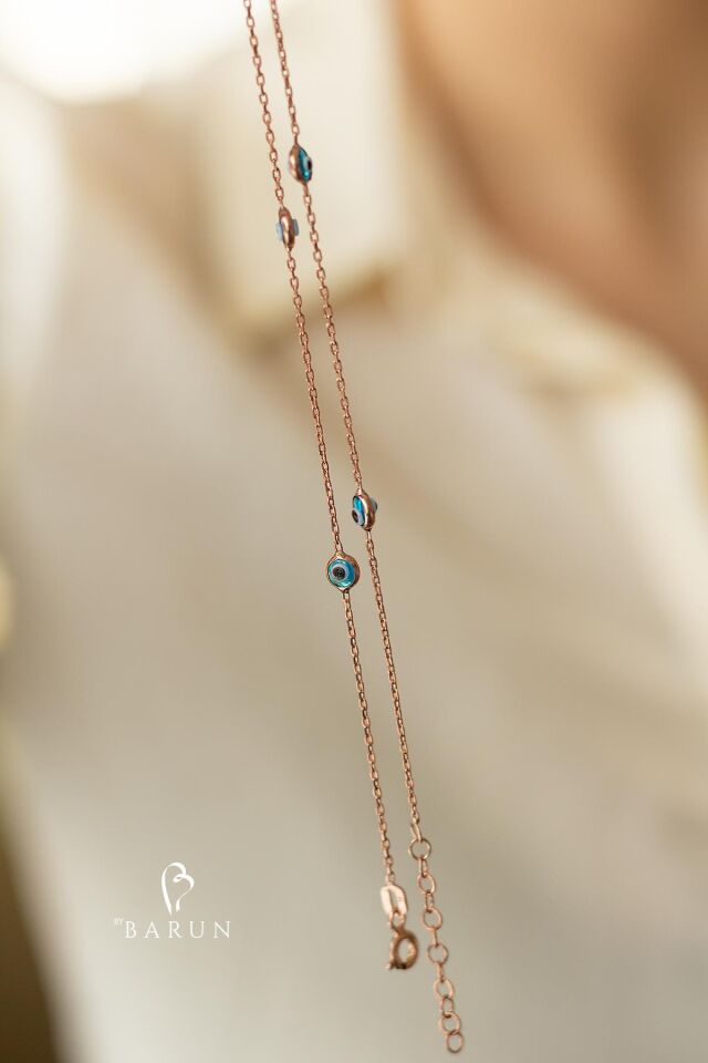 Nazar Göz Boncuklu Mavi Taşlı 925 Ayar Şans Gümüş Zincir Kolye