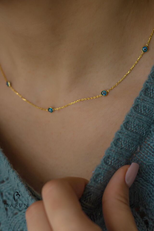 Nazar Göz Boncuklu Mavi Taşlı 925 Ayar Şans Gümüş Zincir Kolye