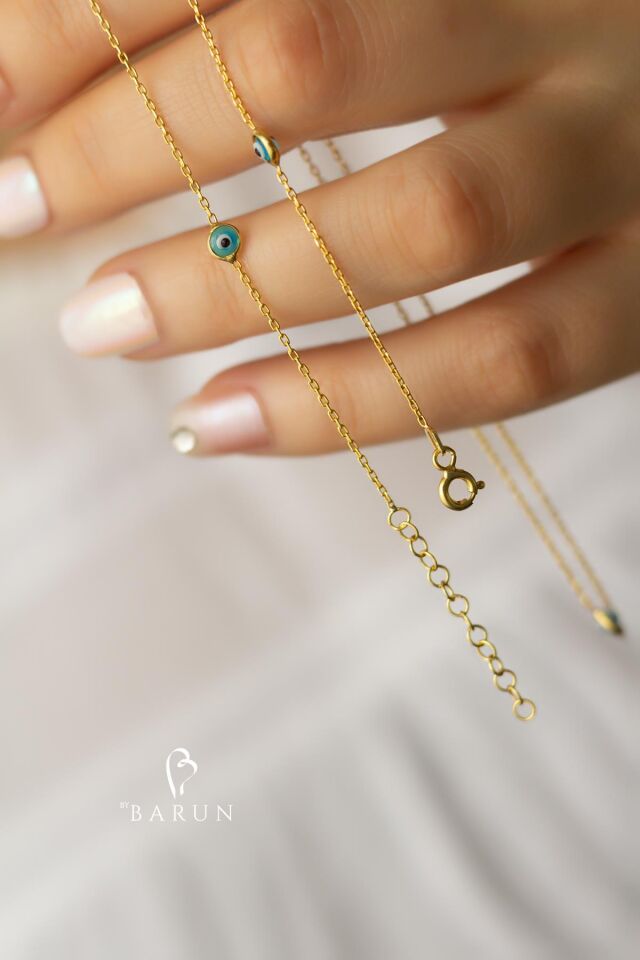 Nazar Göz Boncuklu Mavi Taşlı 925 Ayar Şans Gümüş Zincir Kolye