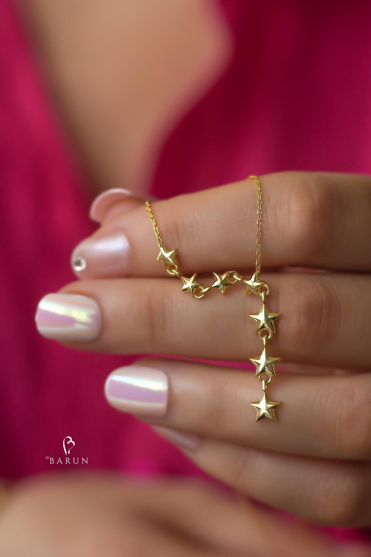 7 Sıralı Kayan Yıldız 925 Ayar Sarı Renk Şık Gümüş Kolye