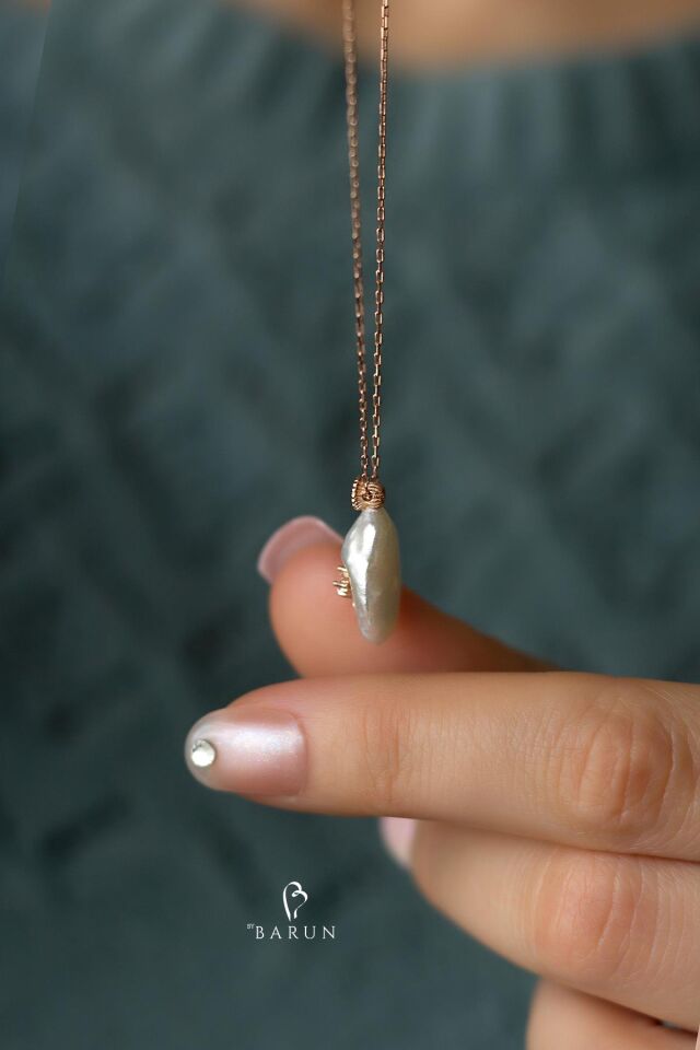 Nazar Göz Beyaz Barok İnci Tek Taş Gümüş Kolye