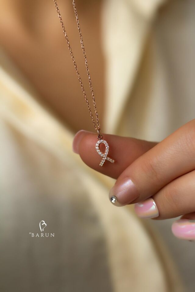 Kurdele Model Beyaz Yuvarlak Taşlı 925 Ayar Gümüş İyilik, Farkındalık, Mücadele Kolyesi