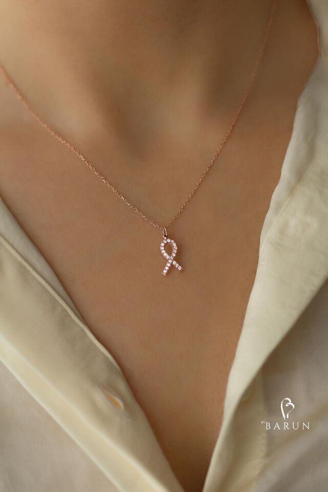 Kurdele Model Beyaz Yuvarlak Taşlı 925 Ayar Gümüş İyilik, Farkındalık, Mücadele Kolyesi