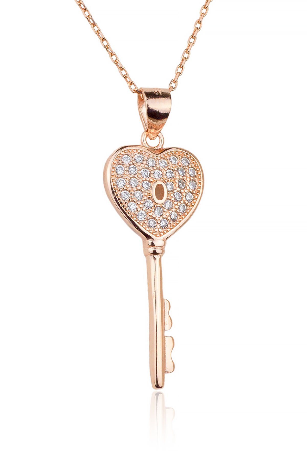 Kalpli Anahtar Kolye - Rose-Gümüş