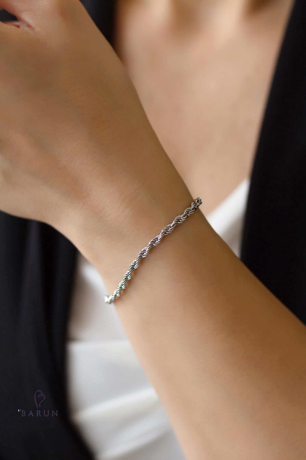 Burma Burgu Bileklik Halat Model 925 Ayar Gümüş Spor Zincir Bileklik