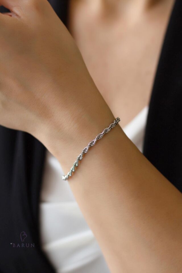 Burma Burgu Bileklik Halat Model 925 Ayar Gümüş Spor Zincir Bileklik