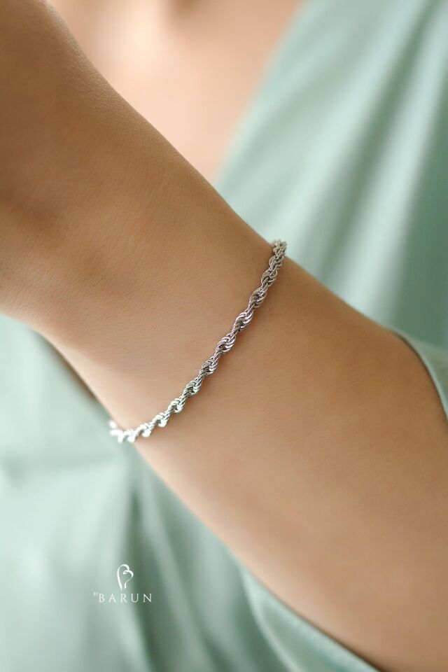 Burma Burgu Bileklik Halat Model 925 Ayar Gümüş Spor Zincir Bileklik