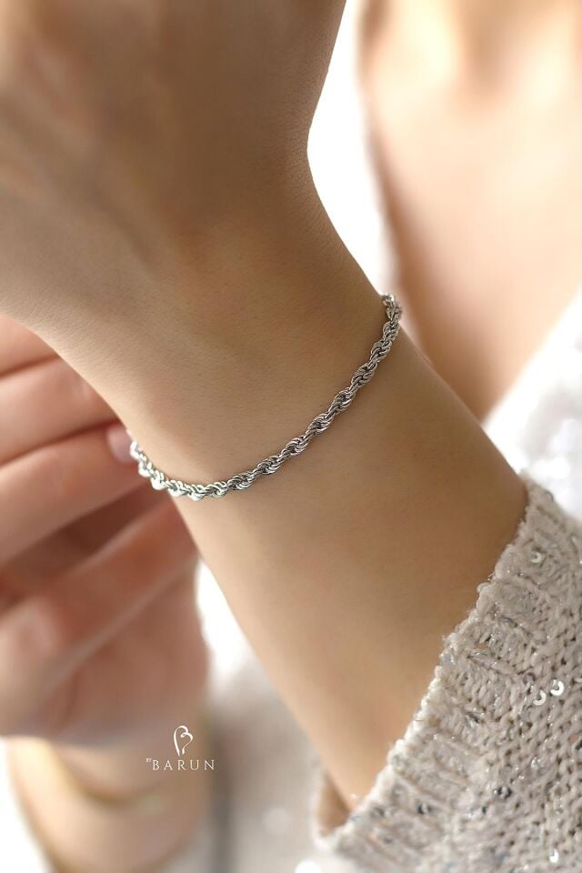 Burma Burgu Bileklik Halat Model 925 Ayar Gümüş Spor Zincir Bileklik