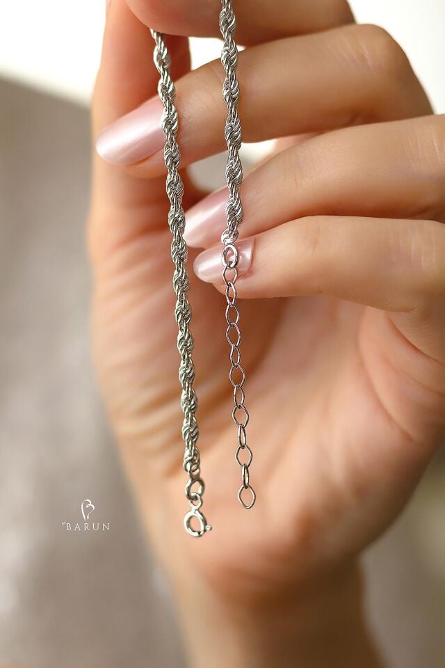 Burma Burgu Bileklik Halat Model 925 Ayar Gümüş Spor Zincir Bileklik