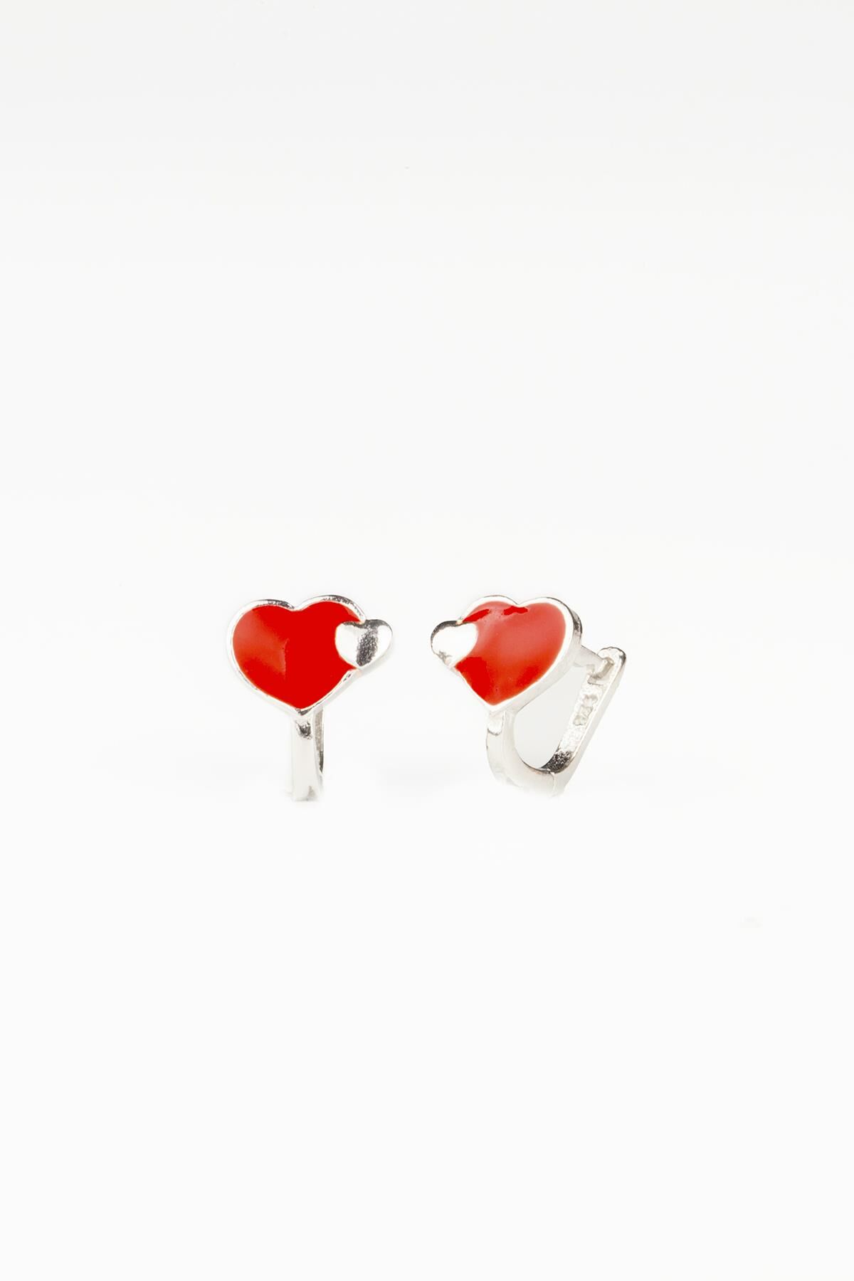 Kırmızı Kalp Model Kız Çocuk 925 Ayar Gümüş Çocuk Gümüş Küpe