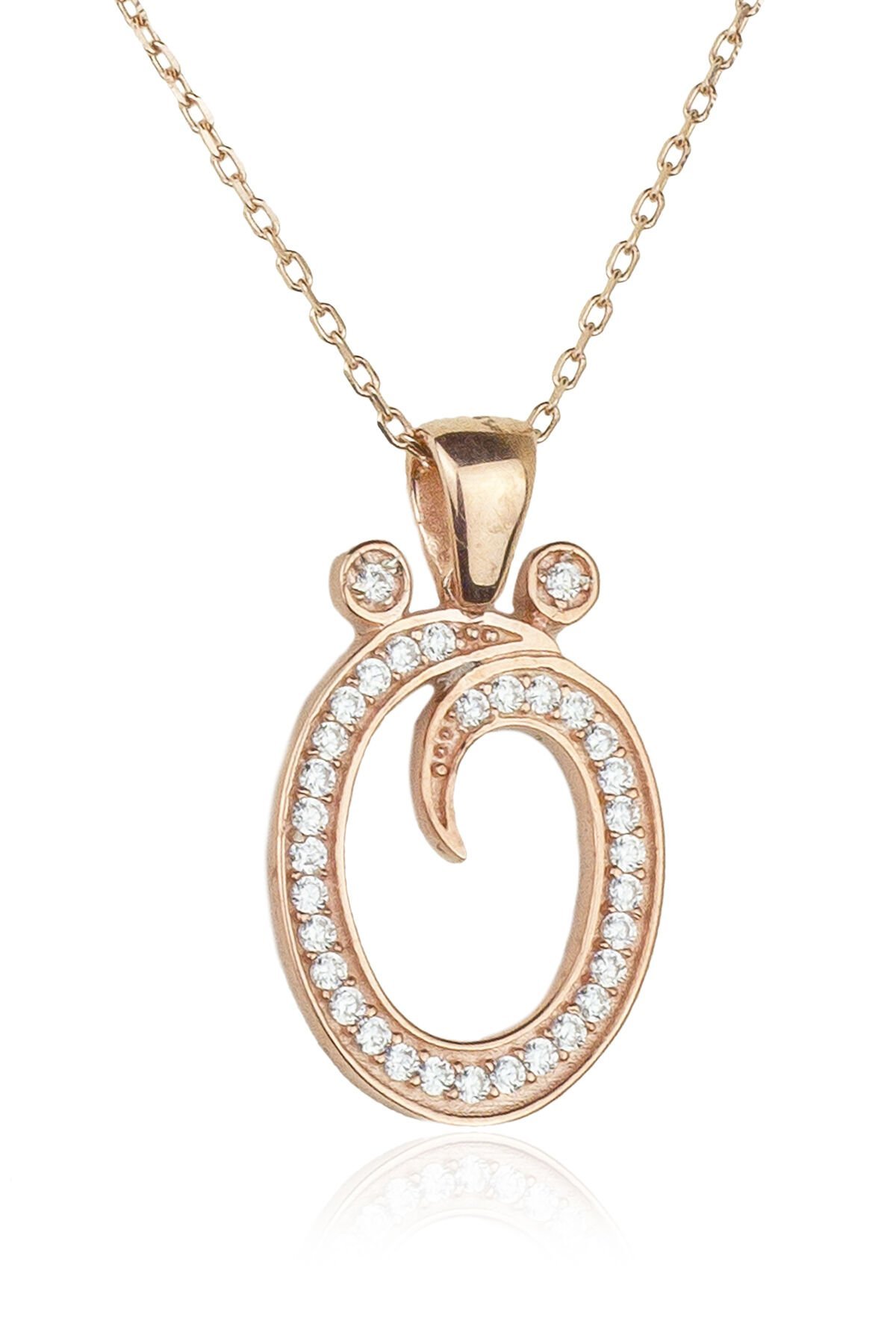 Harf Kolye 925 Ayar Ö  Harfi Gümüş Kolye - Rose
