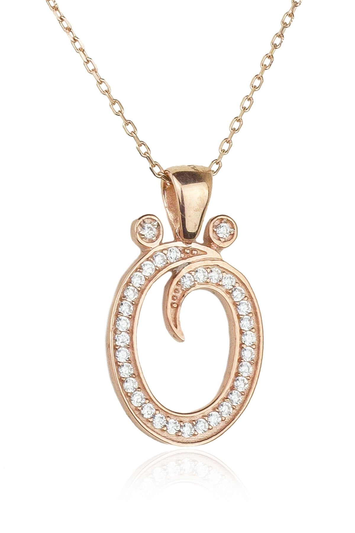 Harf Kolye 925 Ayar Ö  Harfi Gümüş Kolye - Rose