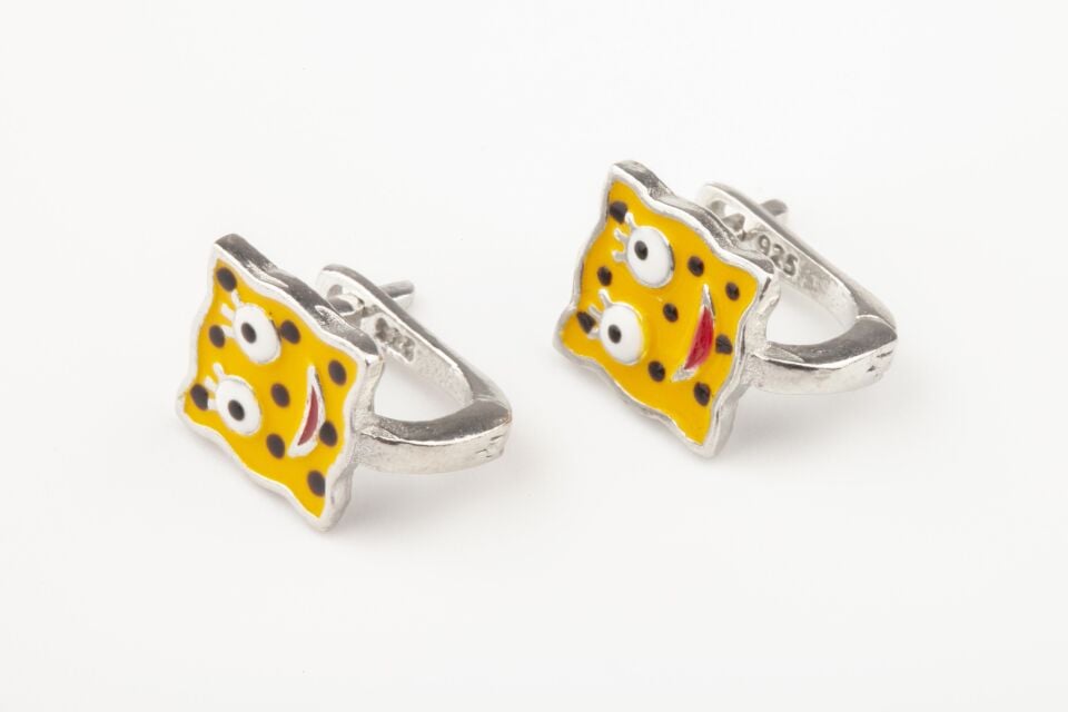 Gülen Yüz Sarı Mineli 925 Ayar Kız Çocuk Gümüş Küpe