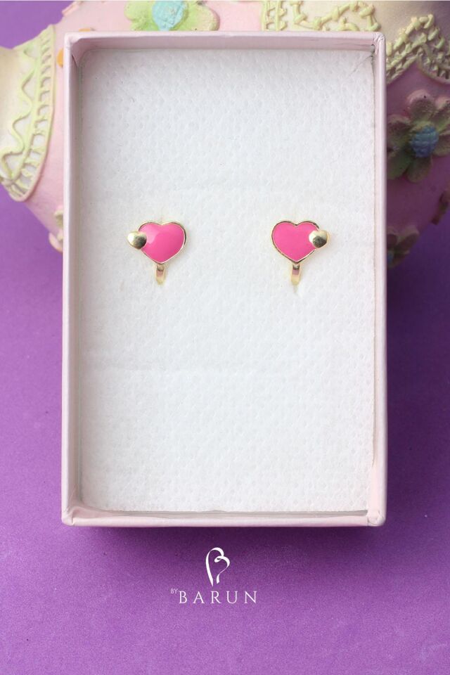 Pembe Kalp Model Kız Çocuk 925 Ayar Gümüş Küpe