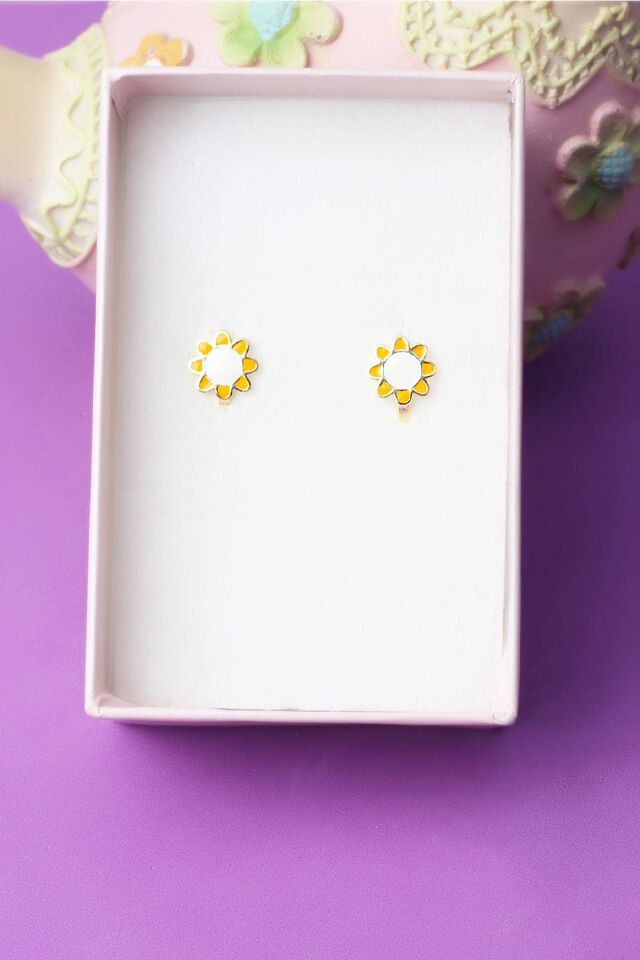 Papatya Güneş Model  Mineli Kız Çocuk  925 Ayar Gümüş Küpe