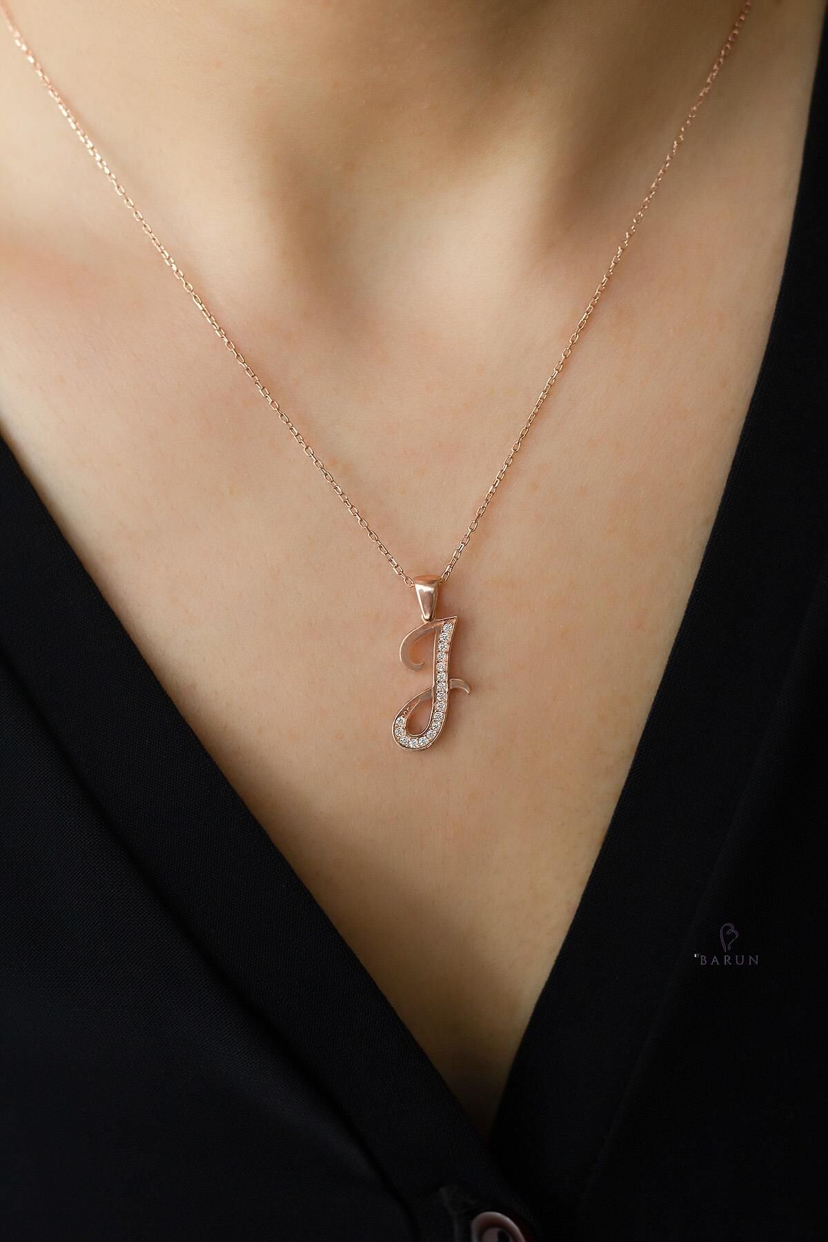 Harf Kolye 925 Ayar J Harfi Gümüş Kolye - Rose