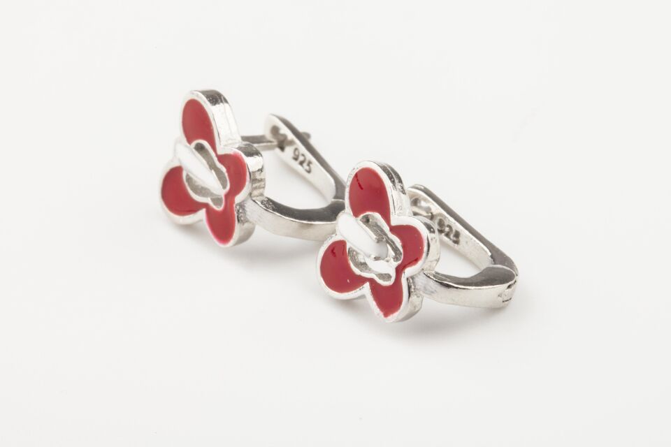 Kelebek Model Kırmızı Mineli Kız Çocuk 925 Ayar Gümüş Küpe