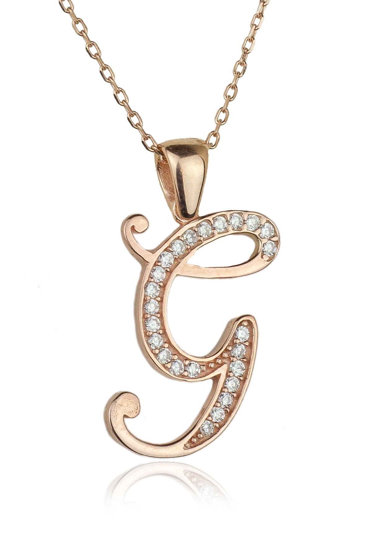 Harf Kolye 925 Ayar G Harfi Gümüş Kolye - Rose