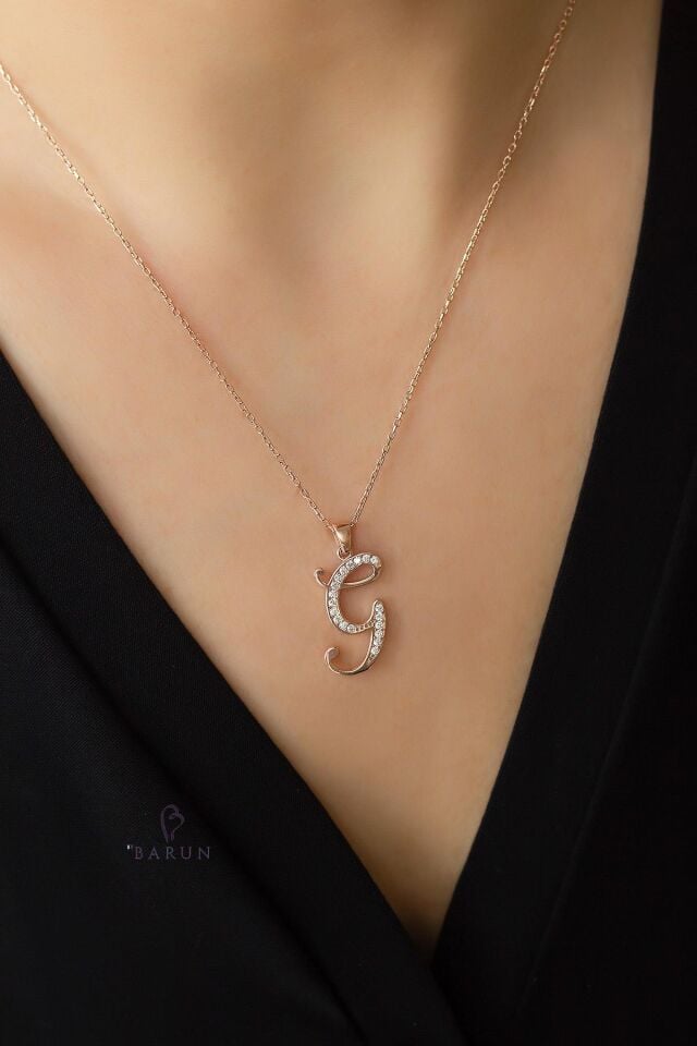 Harf Kolye 925 Ayar G Harfi Gümüş Kolye - Rose