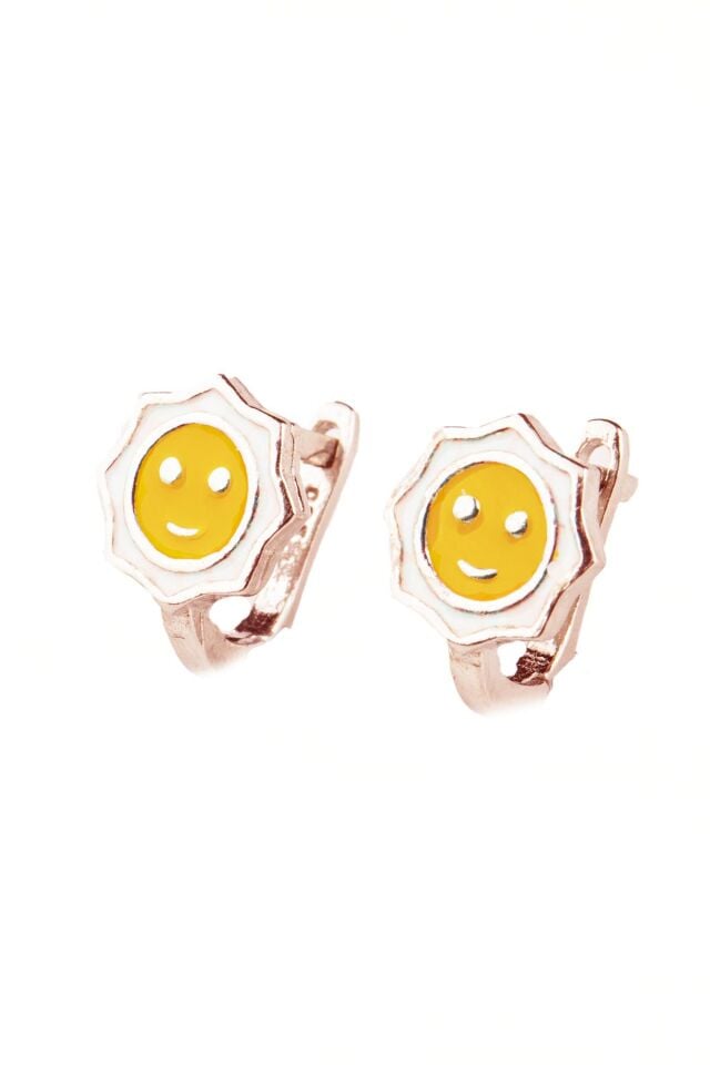 Papatya Model Gülen Yüz Emoji Mineli Kız Çocuk 925 Ayar Gümüş Küpe