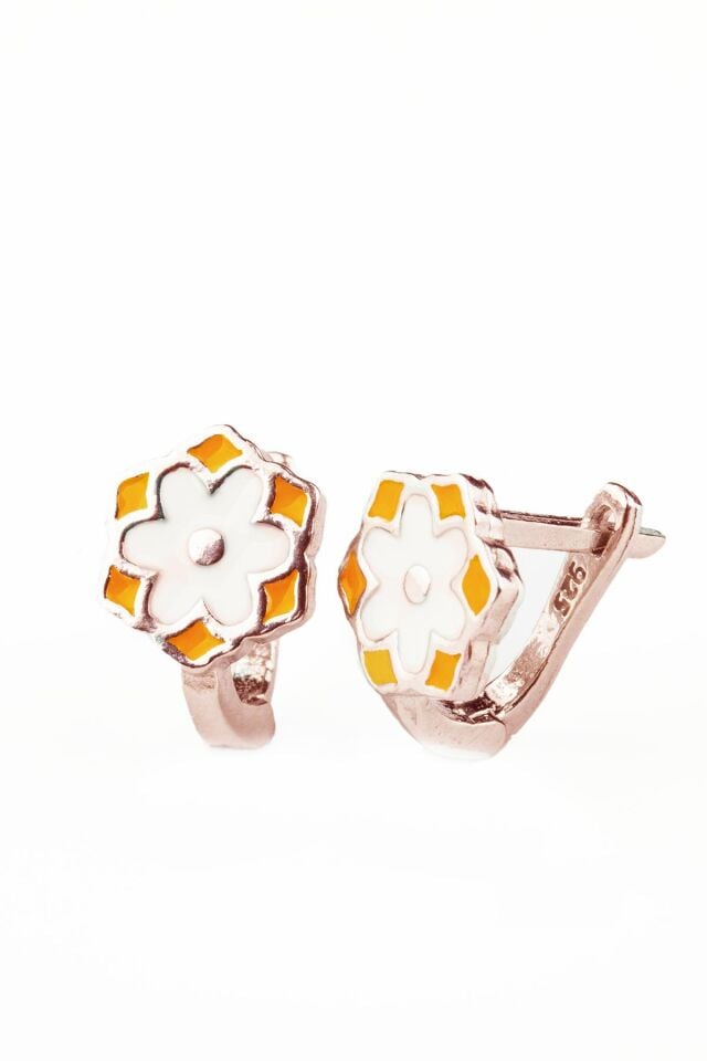 Papatya Çiçek Model Köşeli Mineli Kız Çocuk 925 Ayar Gümüş Küpe