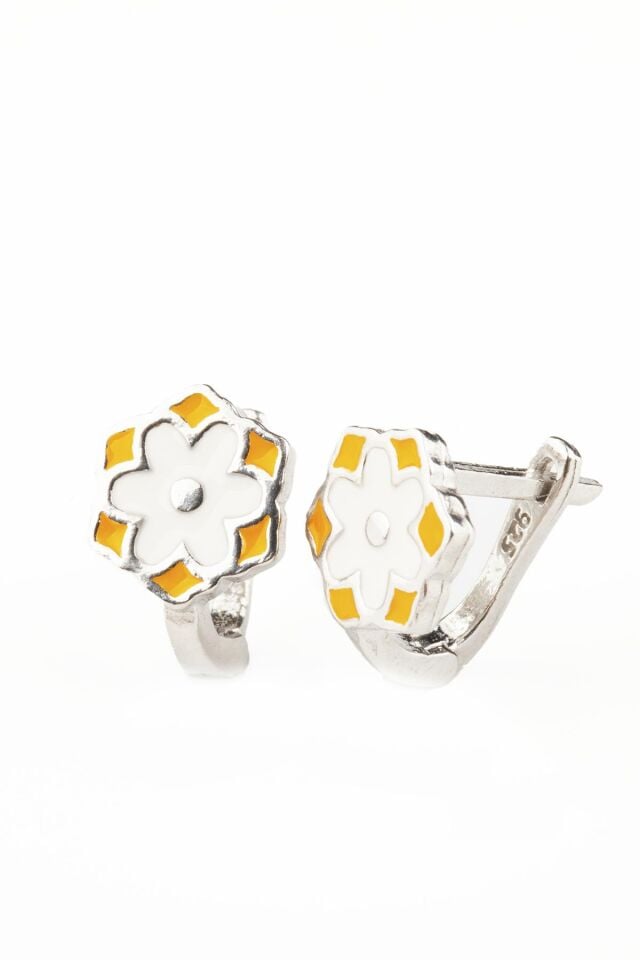 Papatya Çiçek Model Köşeli Mineli Kız Çocuk 925 Ayar Gümüş Küpe