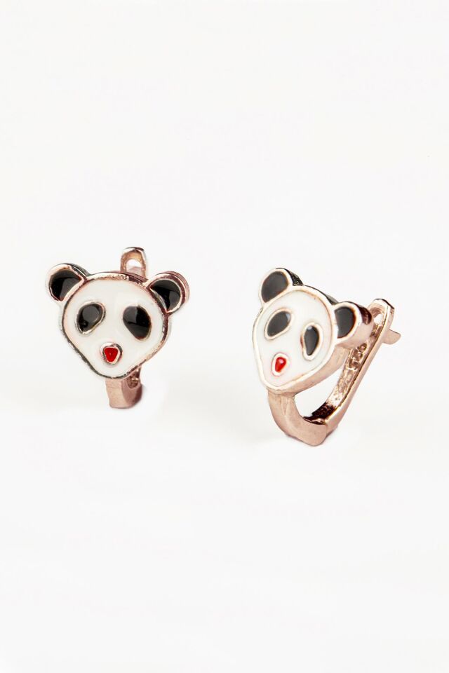 Panda Model Siyah Beyaz Mineli Kız Çocuk 925 Ayar Gümüş Küpe