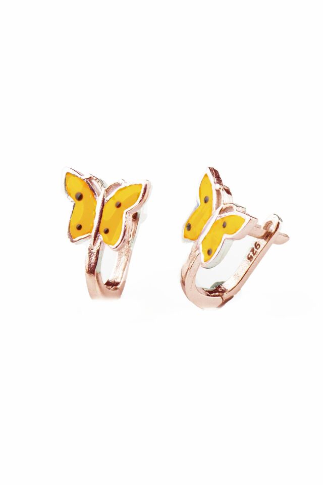 Sarı Benekli Kelebek Model Mineli 925 Ayar Gümüş Kız Çocuk  Küpe