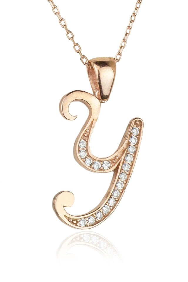 Harf Kolye 925 Ayar Y Harfi Gümüş Kolye - Rose