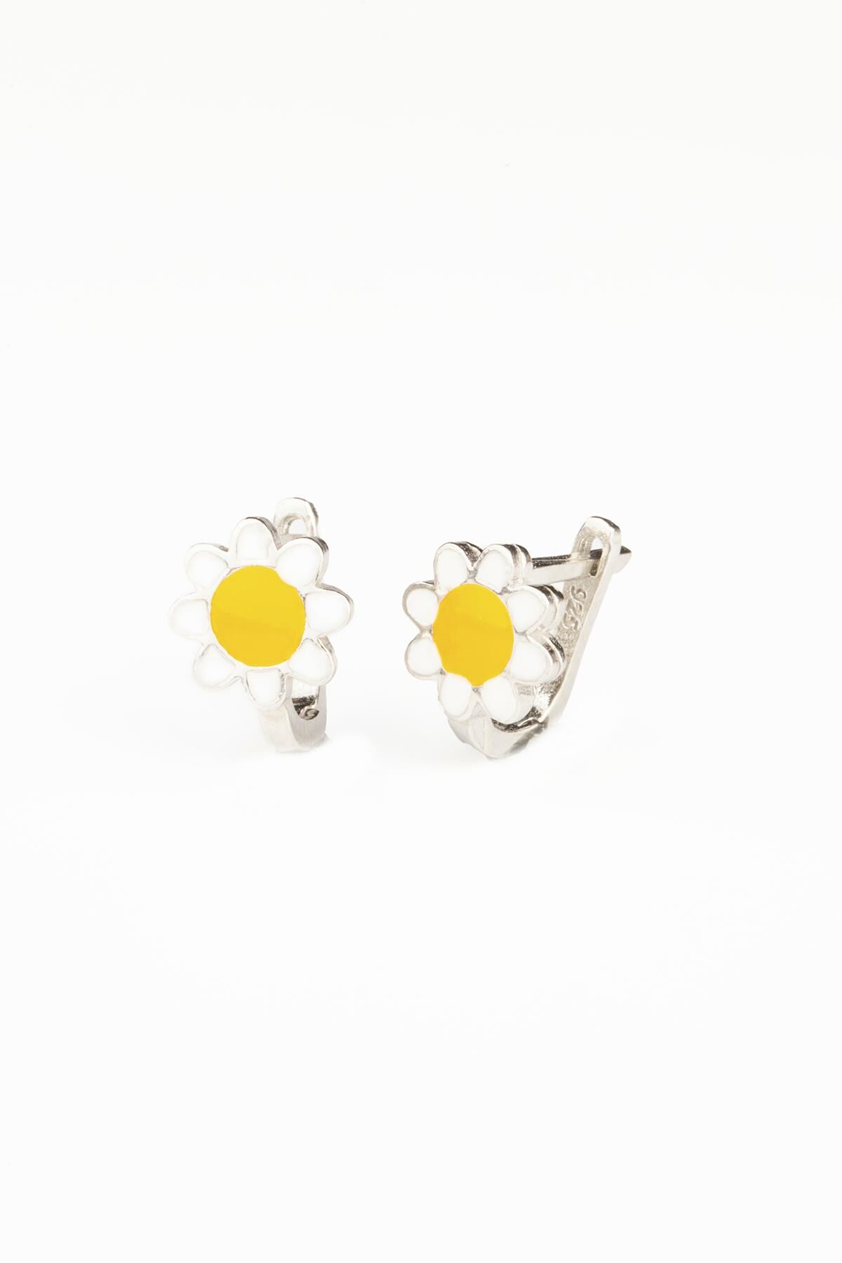 Papatya Model Sarı Mineli  925 Ayar Kız Çocuk Gümüş Küpe