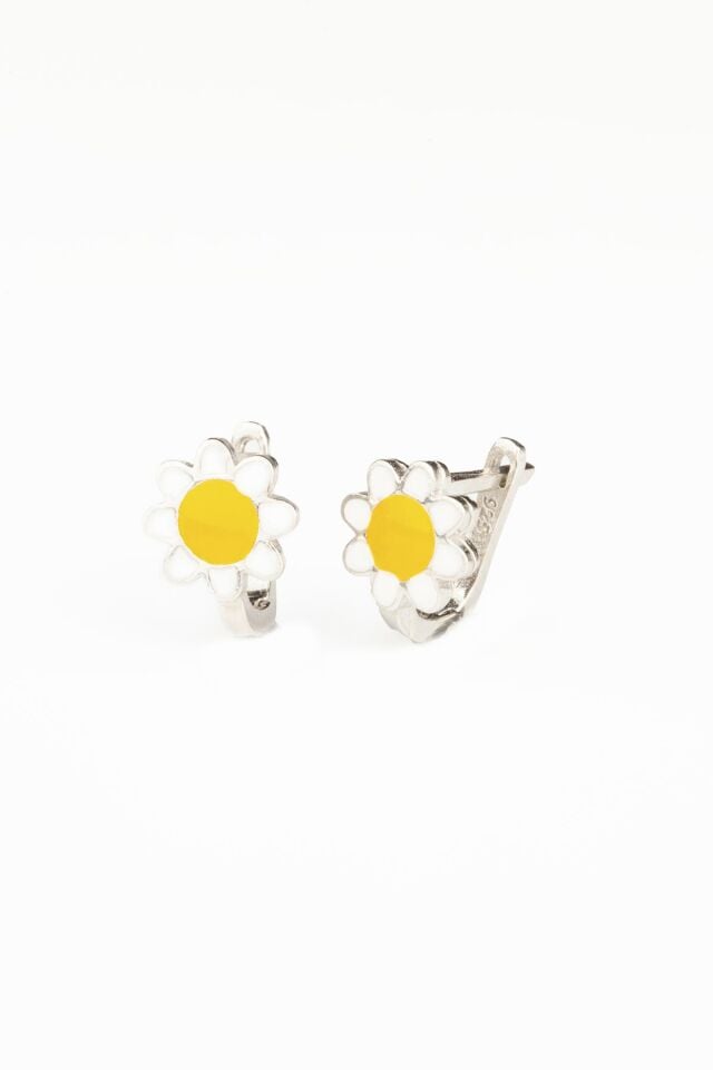 Papatya Model Sarı Mineli  925 Ayar Kız Çocuk Gümüş Küpe