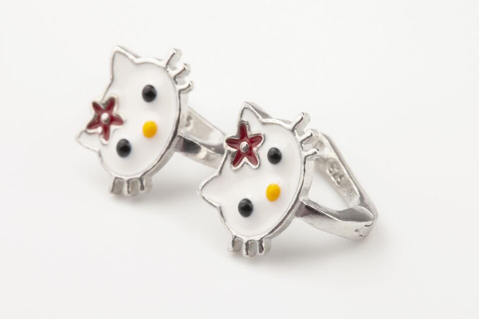 Hello Kids Model Beyaz Mineli Kız Çocuk 925 Ayar Gümüş Küpe