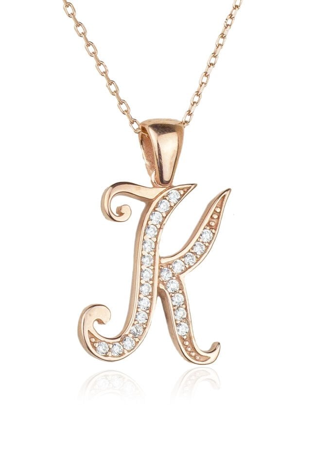 Harf Kolye 925 Ayar K Harfi Gümüş Kolye - Rose