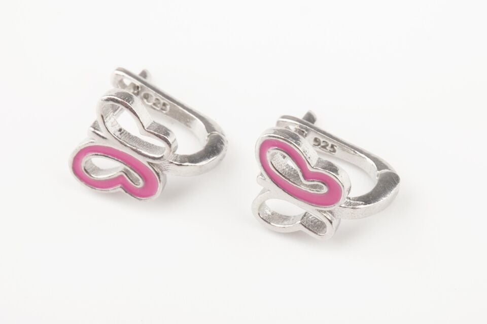 Kelebek  Model  Pembe Minel Kız Çocuk 925 Ayar Gümüş Küpe