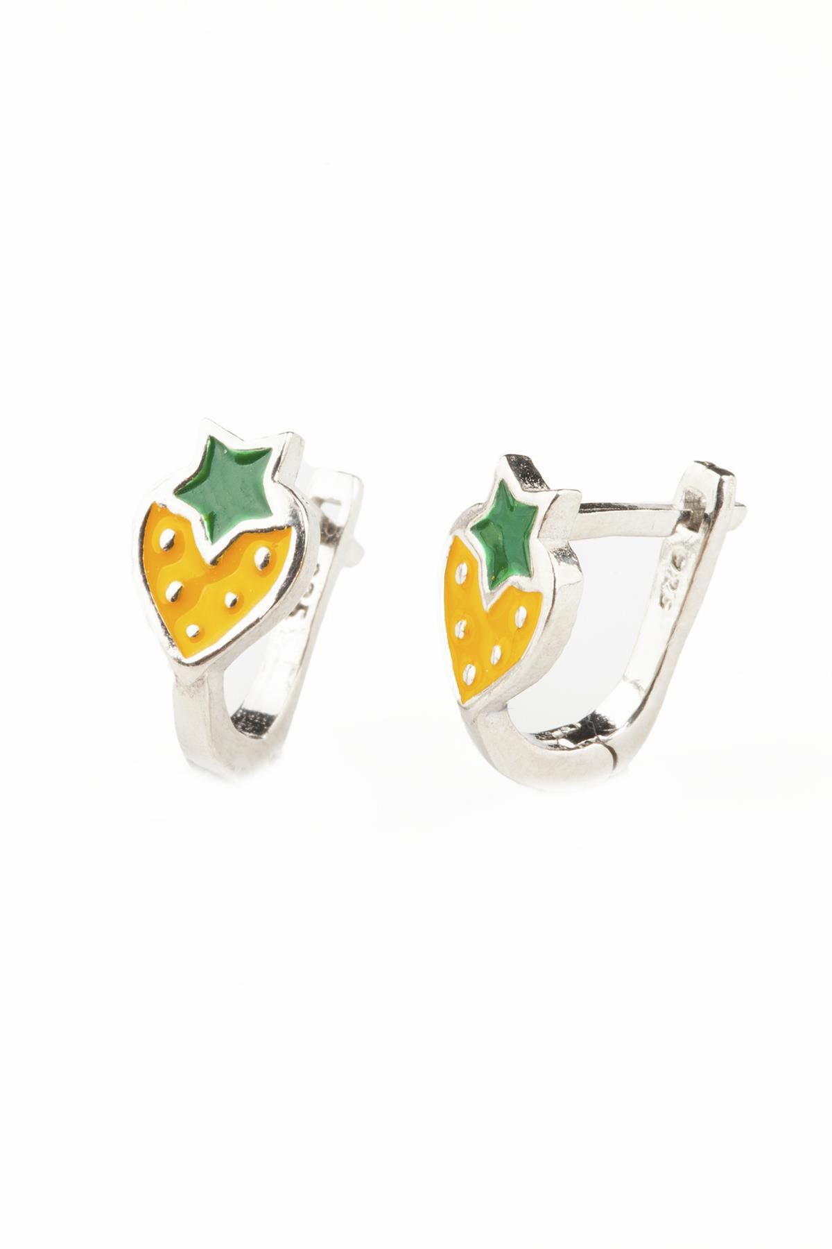 Çilek Model Sarı Mineli Kız Çocuk 925 Ayar Gümüş Küpe