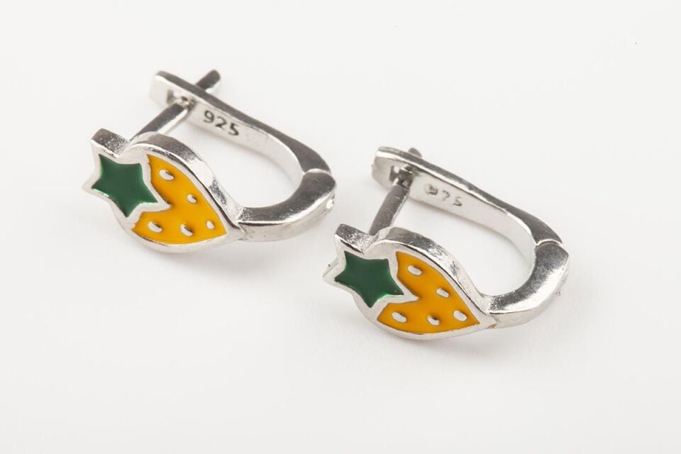 Çilek Model Sarı Mineli Kız Çocuk 925 Ayar Gümüş Küpe