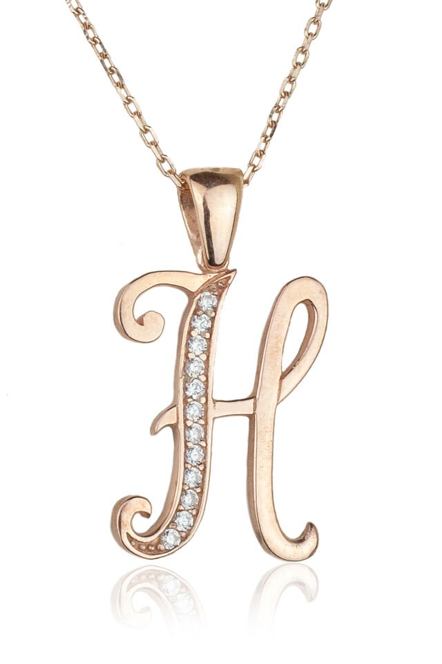 Harf Kolye 925 Ayar H Harfi Gümüş Kolye - Rose