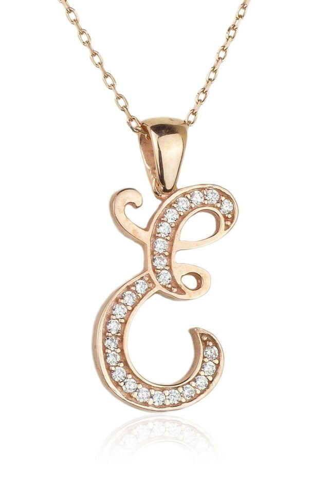 Harf Kolye 925 Ayar E Harfi Gümüş Kolye - Rose