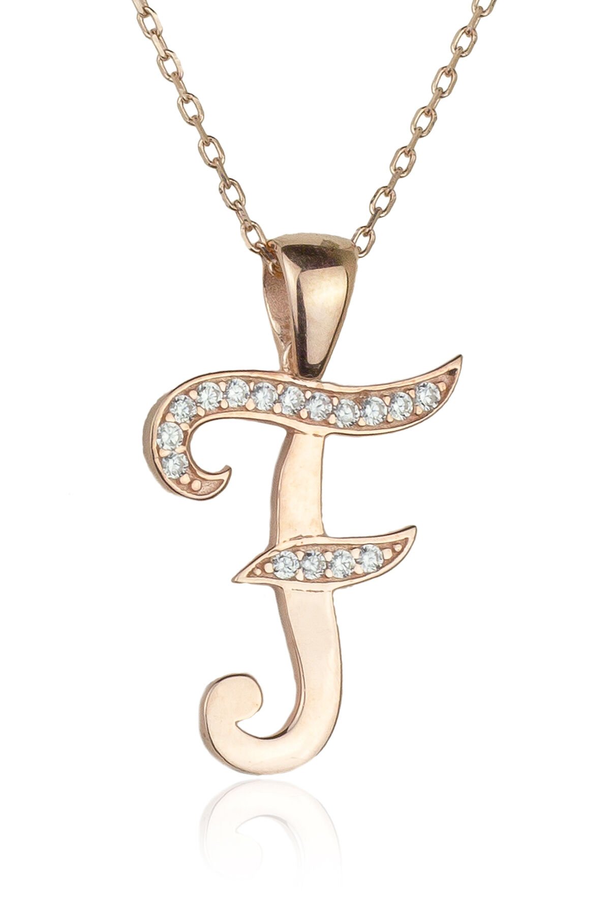 Harf Kolye 925 Ayar F Harfi Gümüş Kolye - Rose