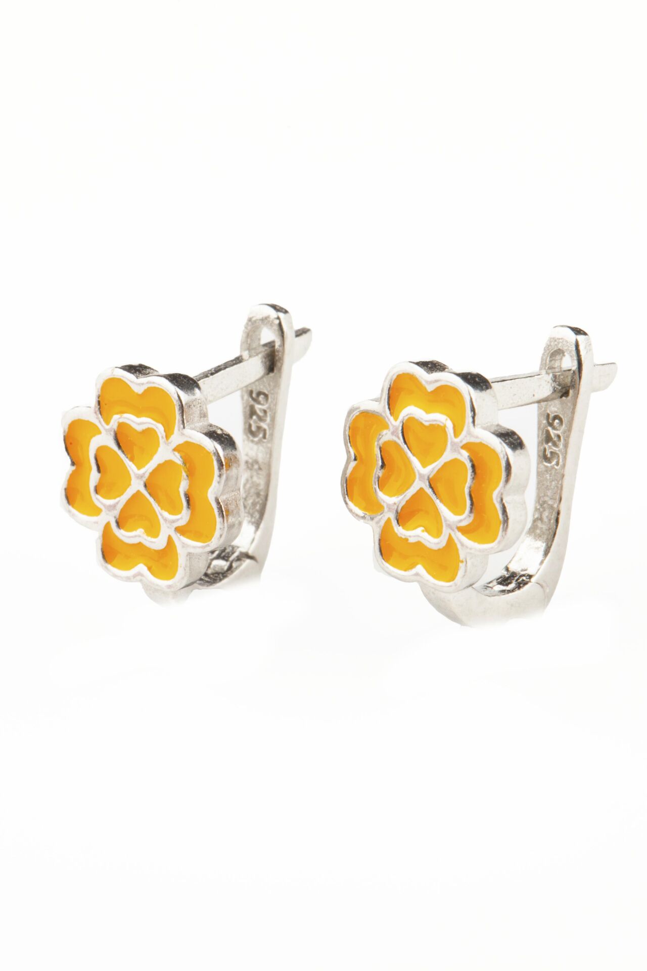 Yonca Çiçek Model Sarı Mineli Kız Çocuk 925 Ayar Gümüş Küpe