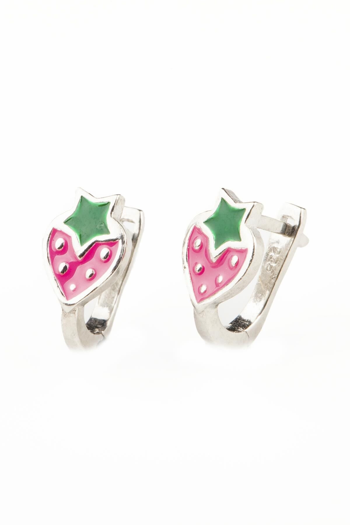 Çilek Model Penbe Mineli Kız Çocuk 925 Ayar Gümüş Küpe