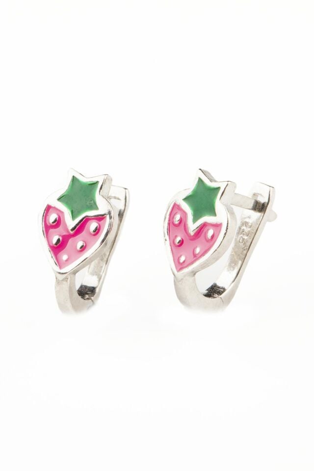 Çilek Model Penbe Mineli Kız Çocuk 925 Ayar Gümüş Küpe